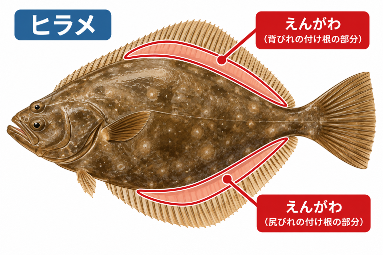 ヒラメのえんがわの部位解説図